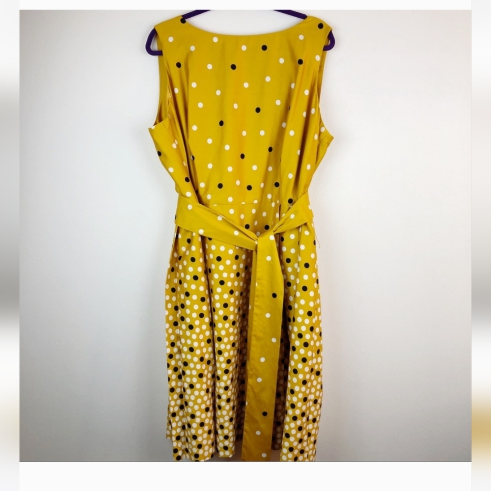 Anne Klein Sleeveless Polka Dot Mustard Dress 20W Tea Length